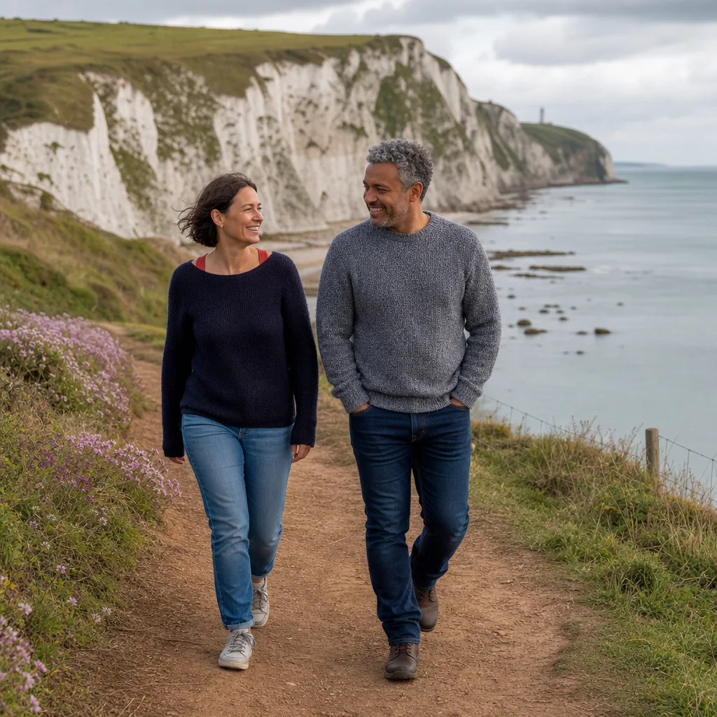 A couple walking along the seafront in Ryde